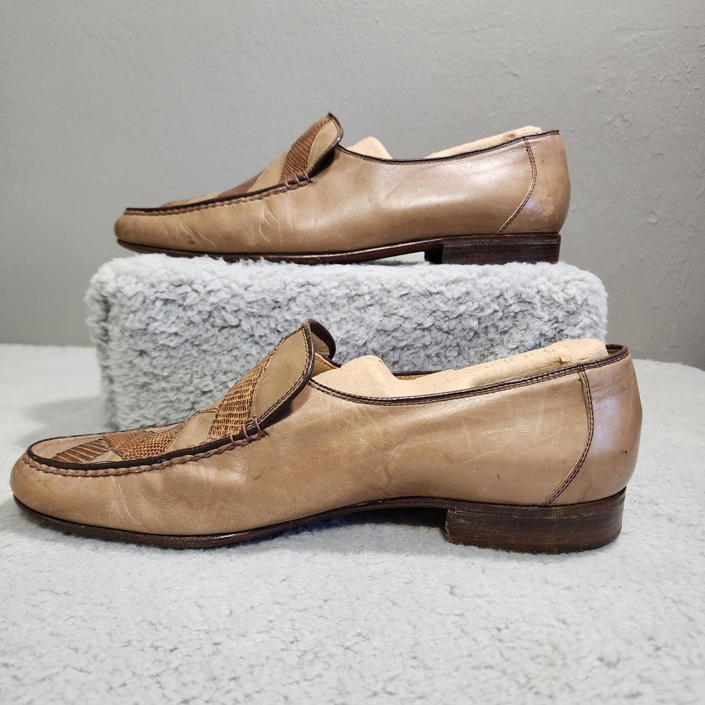 Bruno Magli Shoes Mens 9 M Brown Leather Snake Skin Loafer Made in‎ Italy - Picture 3 of 8